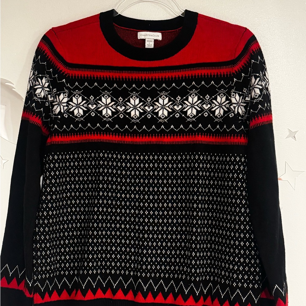 Charter Club  Festive Red and Black Crewneck Sweater